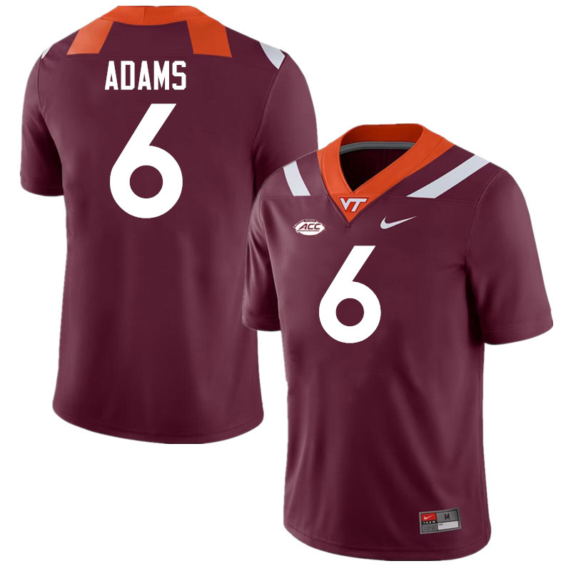 Men #6 Keylen Adams Virginia Tech Hokies College Football Jerseys Stitched-Maroon